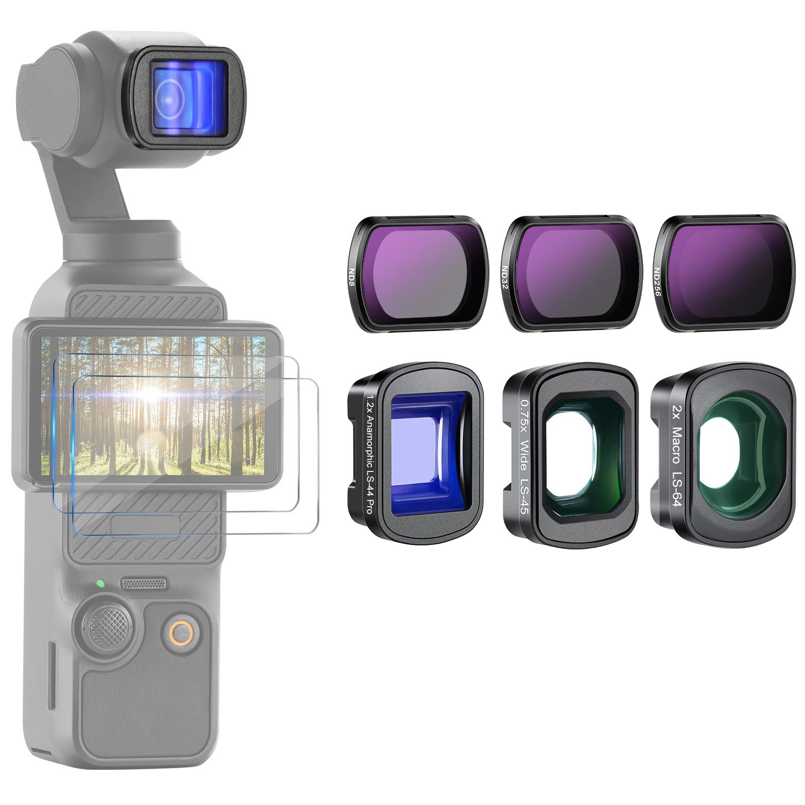 Neewer ND Filter & Lens Set, kompatibel mit DJI Osmo Pocket 4/3 Foto-Filter-Sets (mit 0,75X Weitwinkelobjektiv, 2X Makroobjektiv, 1,2X Anamorph Objektiv)