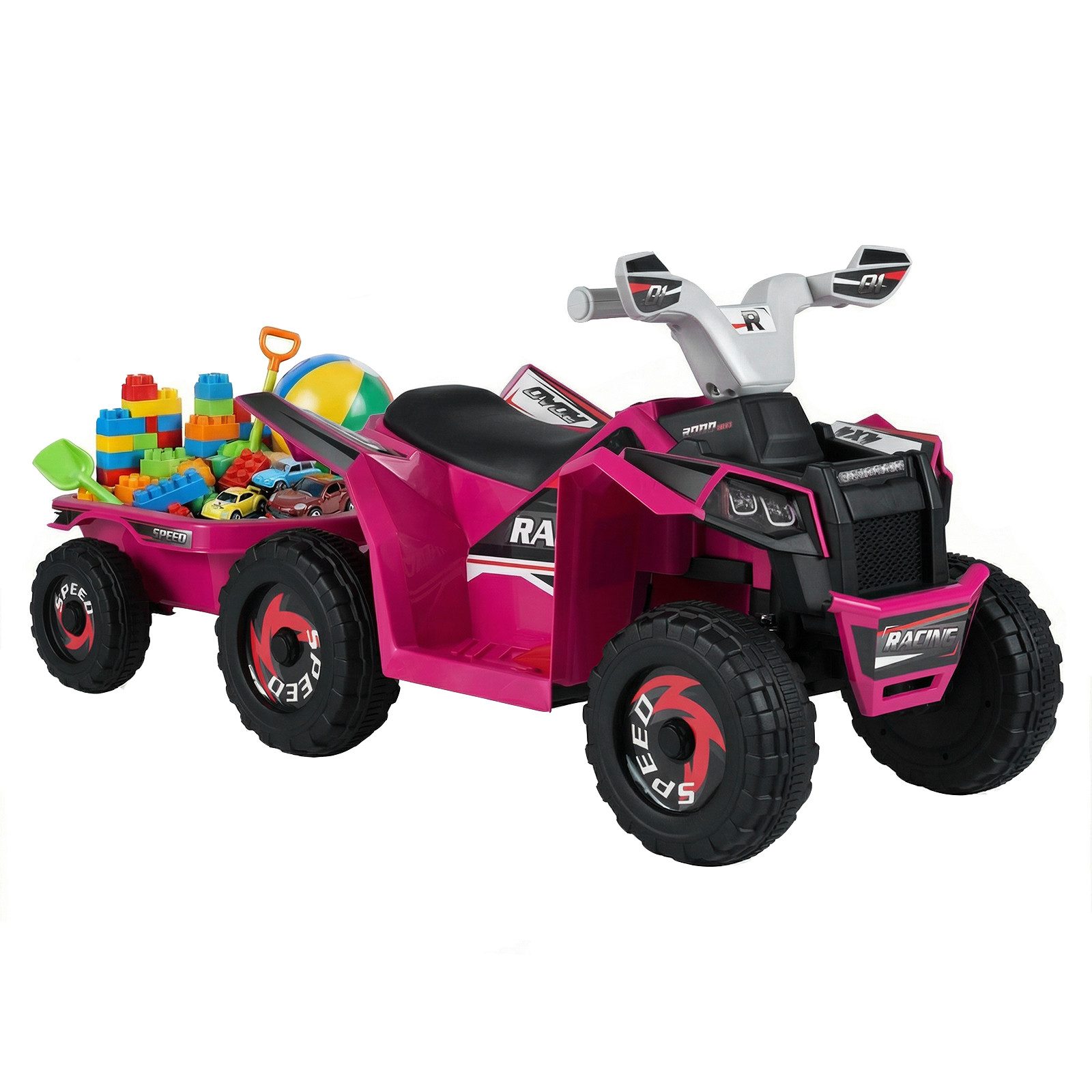 COSTWAY Elektro-Kinderquad, Belastbarkeit 30 kg, (1-tlg), 6V Kinderauto, mit abnehmbarem Anhänger