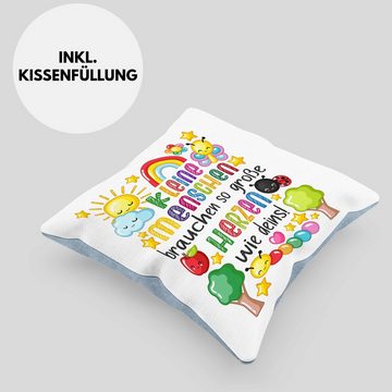 Trendation Dekokissen Trendation - Erzieherin Kissen Geschenk Danke Dankeschön Abschiedsgeschenk Beste Kindergärtnerin Spruch Kleine Menschen Brauchen Dein Herz Dekokissen mit Füllung 40x40