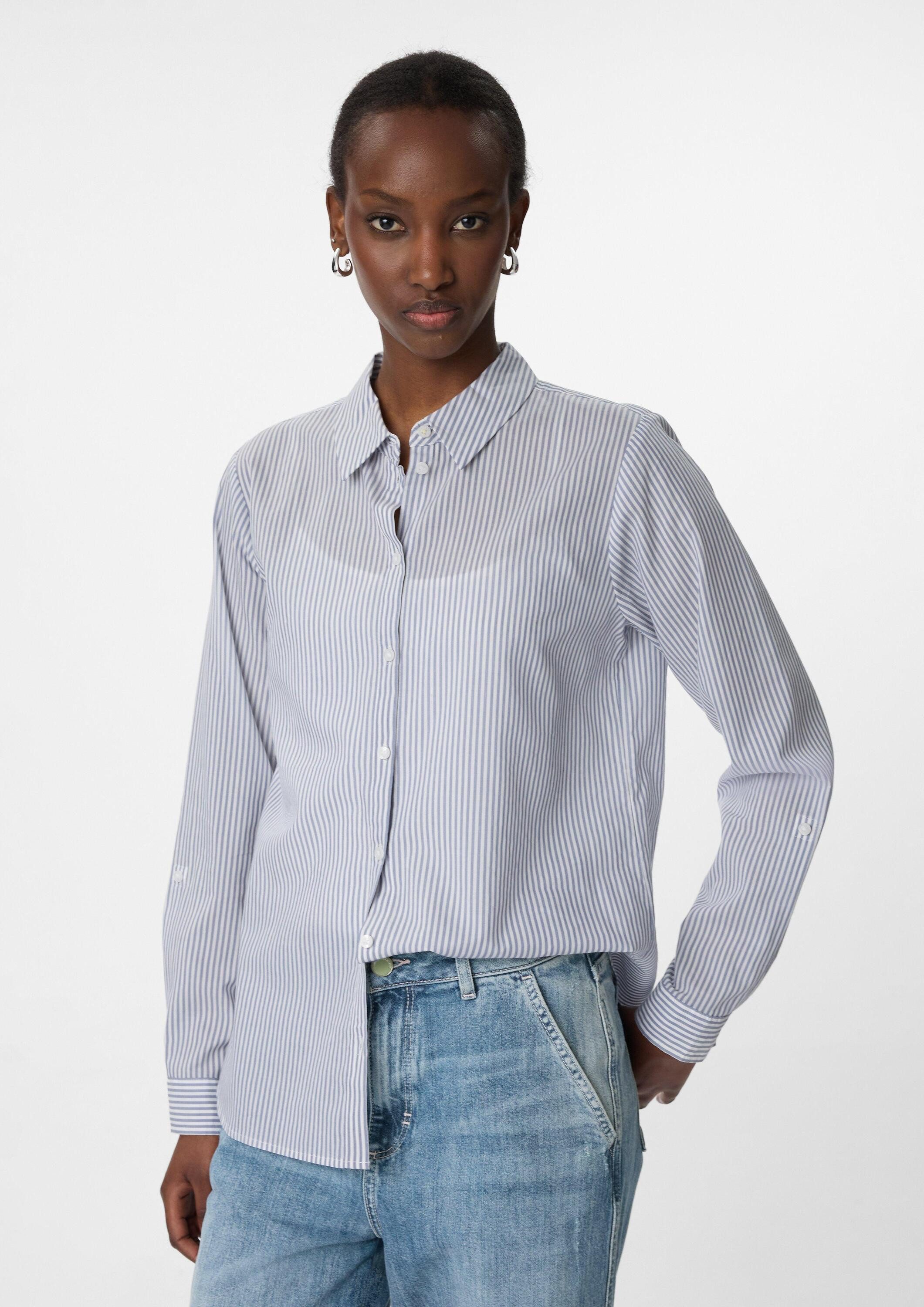 comma Langarmbluse Bluse Gestreifte Hemdbluse mit Detail am Ärmel günstig online kaufen