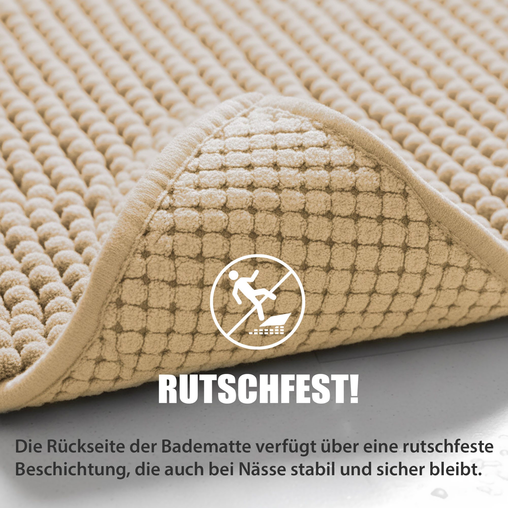 HELLSER Badematte DANA - Badezimmerteppich rutschfest & waschbar - Chenille, rutschhemmend beschichtet, fußbodenheizungsgeeignet, schnell trocknend, Polyester,  – Bild 3 von 5