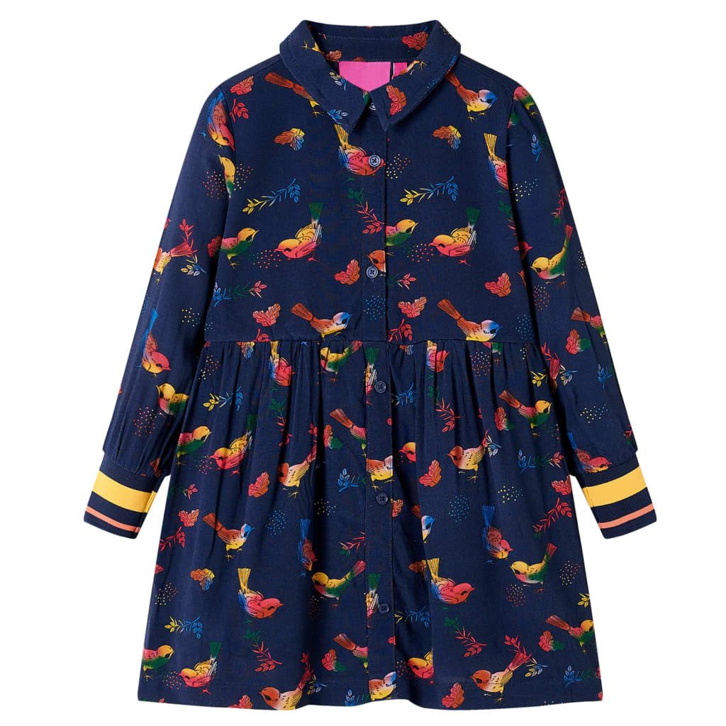 Druckkleid Kinderkleid mit Langen Ärmeln Marineblau 128