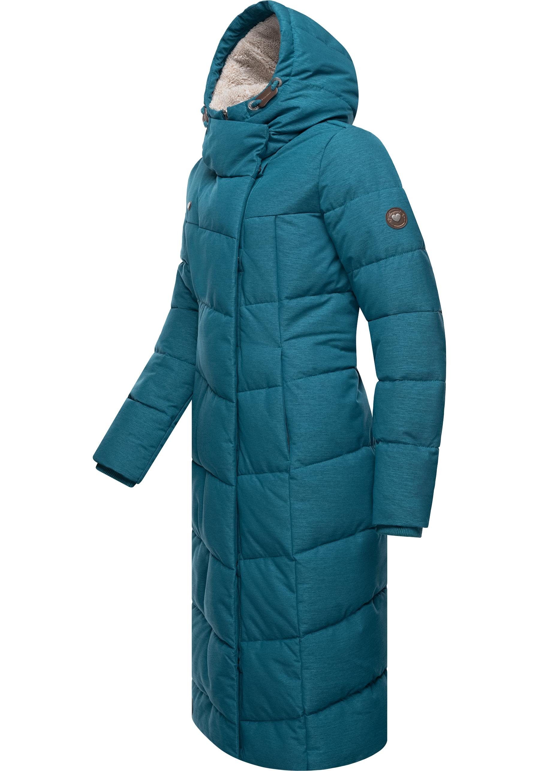 und Long Pavla Teddyfutter Wintermantel Kapuze ocean extralanger Winterparka mit Ragwear