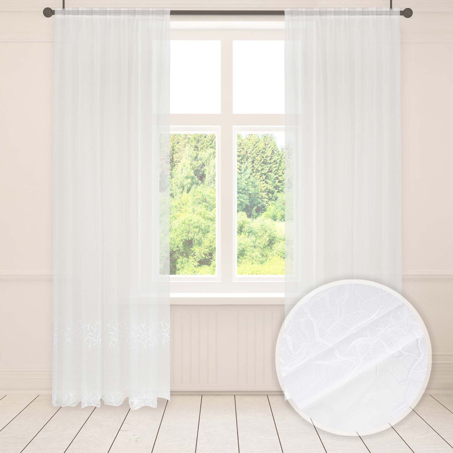 Asphald Gardine mit Stickerei Pflegeleicht Store Voile 1:2,5 3er Faltenband (1 St), Faltenband, St.Br 200cm f.Breite 80cm