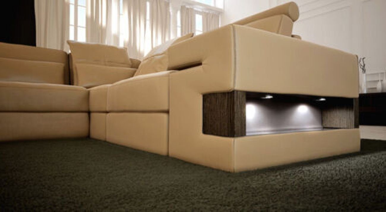 LED Ecksofa Ledersofa U Wohnlandschaft Form Gold Ecksofa Design Sofa USB Polster JVmoebel