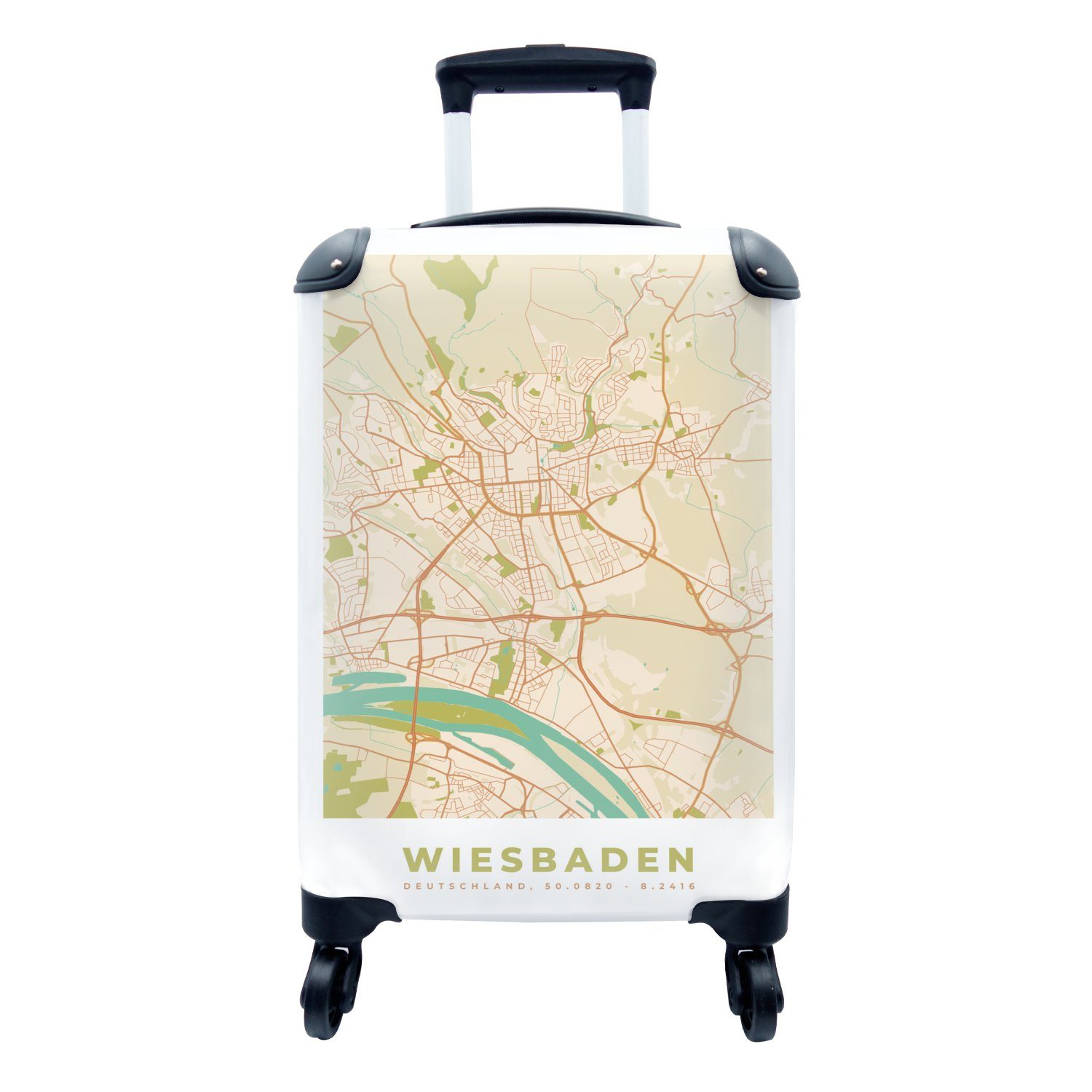 MuchoWow Handgepäckkoffer Stadtplan - Wiesbaden Handgepäck Reisetasche - Stadtplan - für Rollen, mit 4 Trolley, Vintage, rollen, Ferien, Reisekoffer