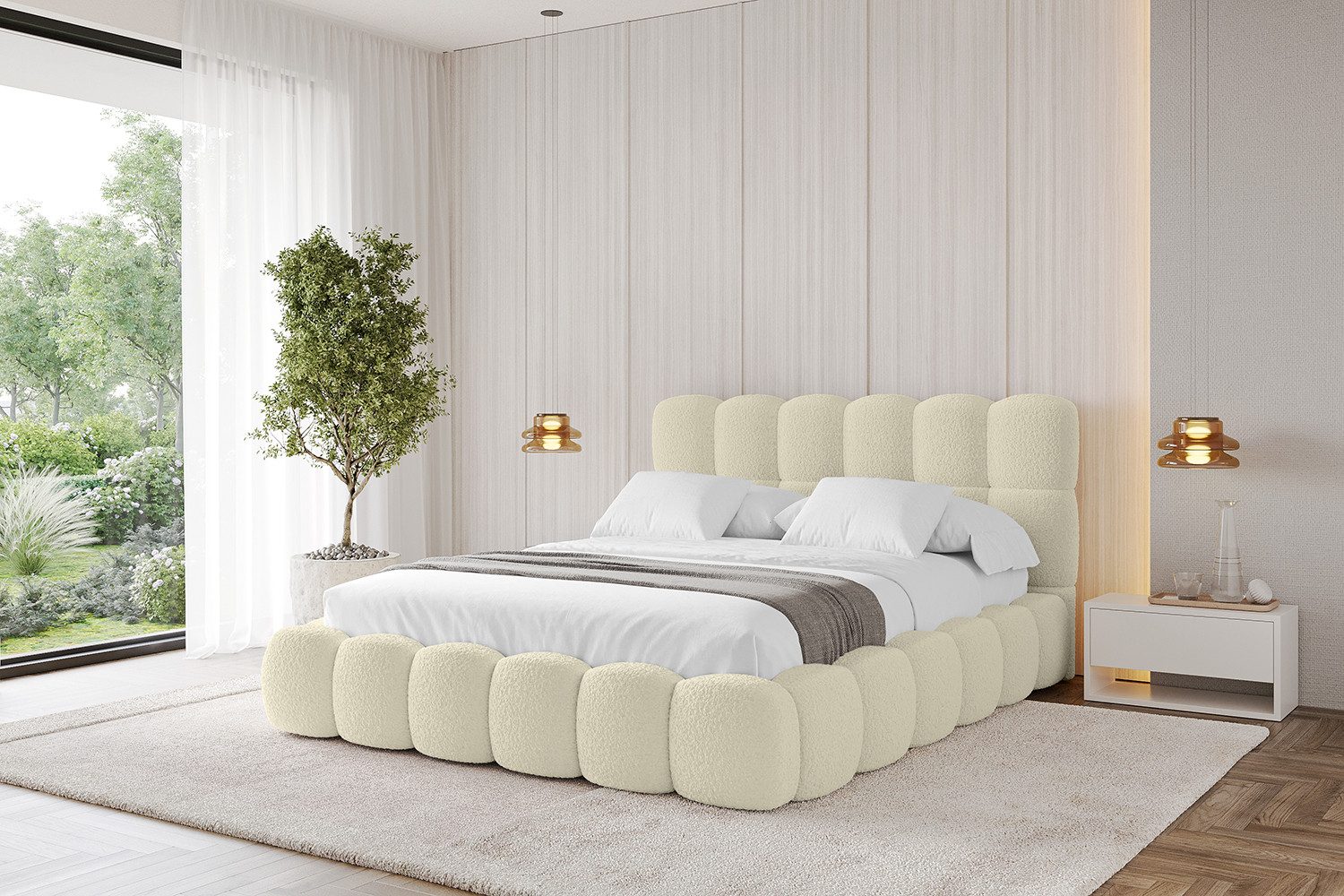 ALTDECOR Polsterbett LEYA (Polsterbett mit Bettkasten und Lattenrost, Boxbett ohne Matratze), Doppelbett mit Stauraum, Bett mit Kopfteil