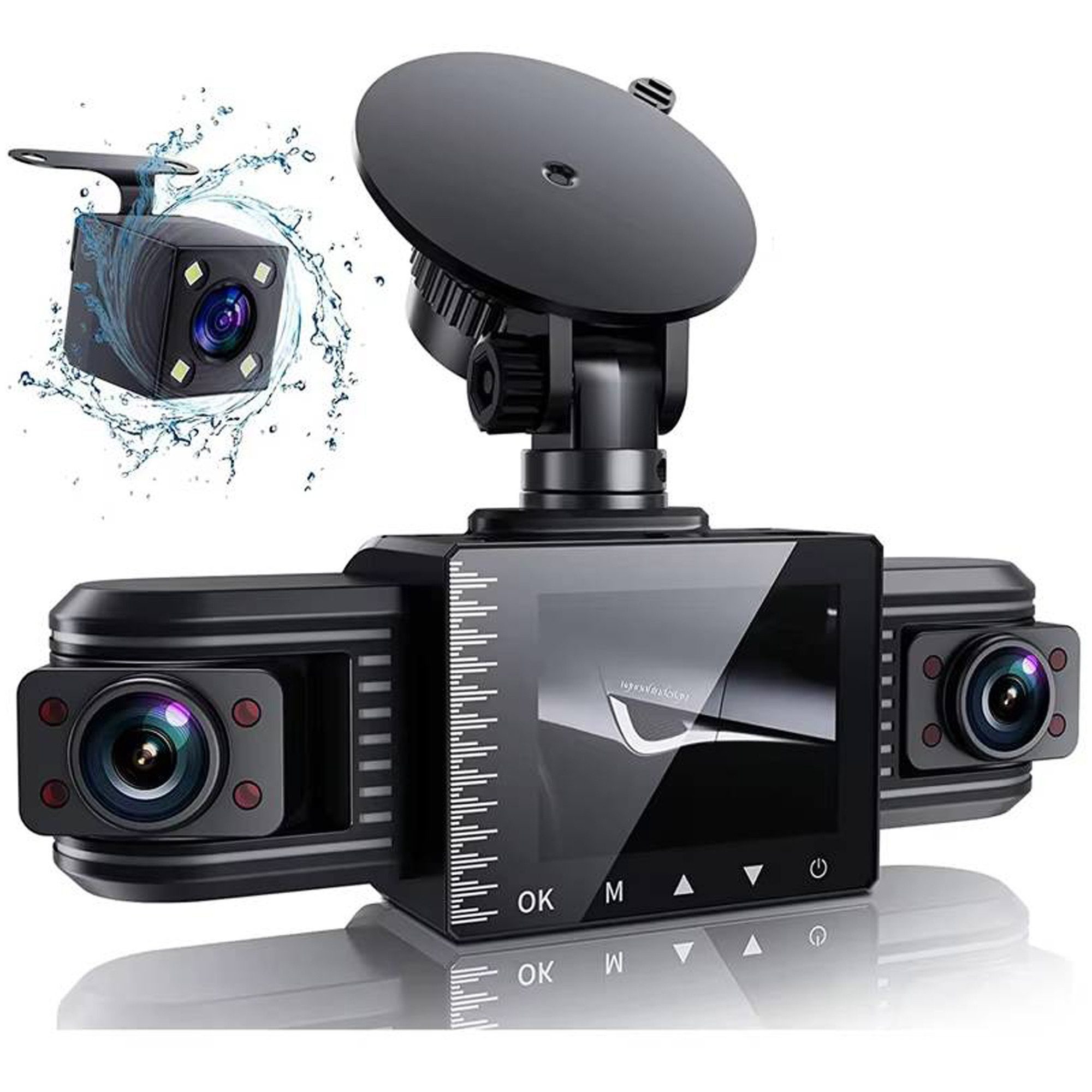 Toomoke Dashcam Auto,3-Kanal 2,5K+1080P+1080P Autokamera,mit 2 Zoll-Bildschirm Dashcam (2"IPS-Bildschirm, 170 ° Weitwinkel,Dasch-Cam Infrarot Nachtsicht, Autokamera mit Parküberwachung, G-Sensor, Loop-Aufnahme)