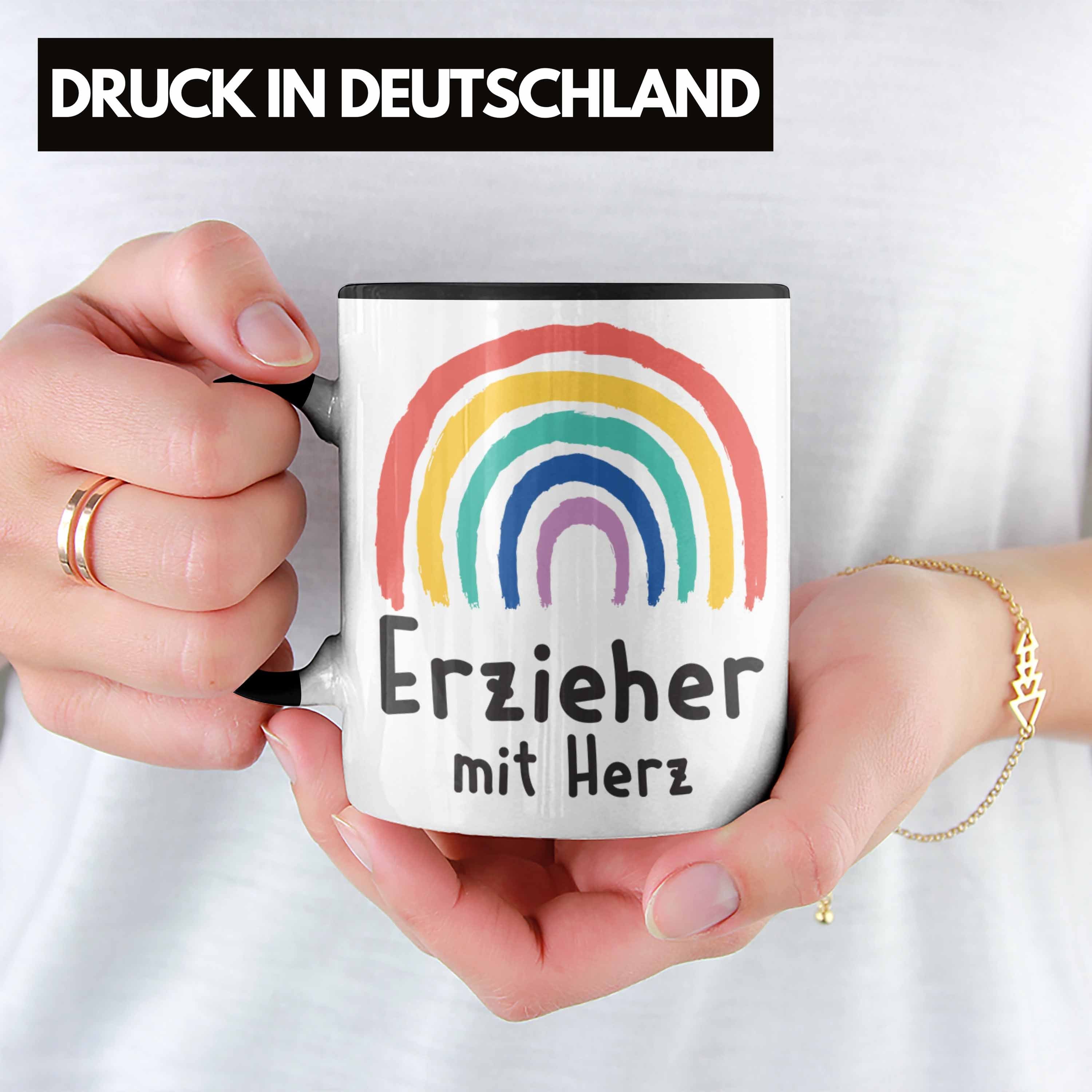 mit Tasse Herz Spruch - Schwarz mit Geschenk Kindergärtner Trendation Erzieher Tasse Kaffeetasse Abschiedsgeschenk Geschenke Trendation