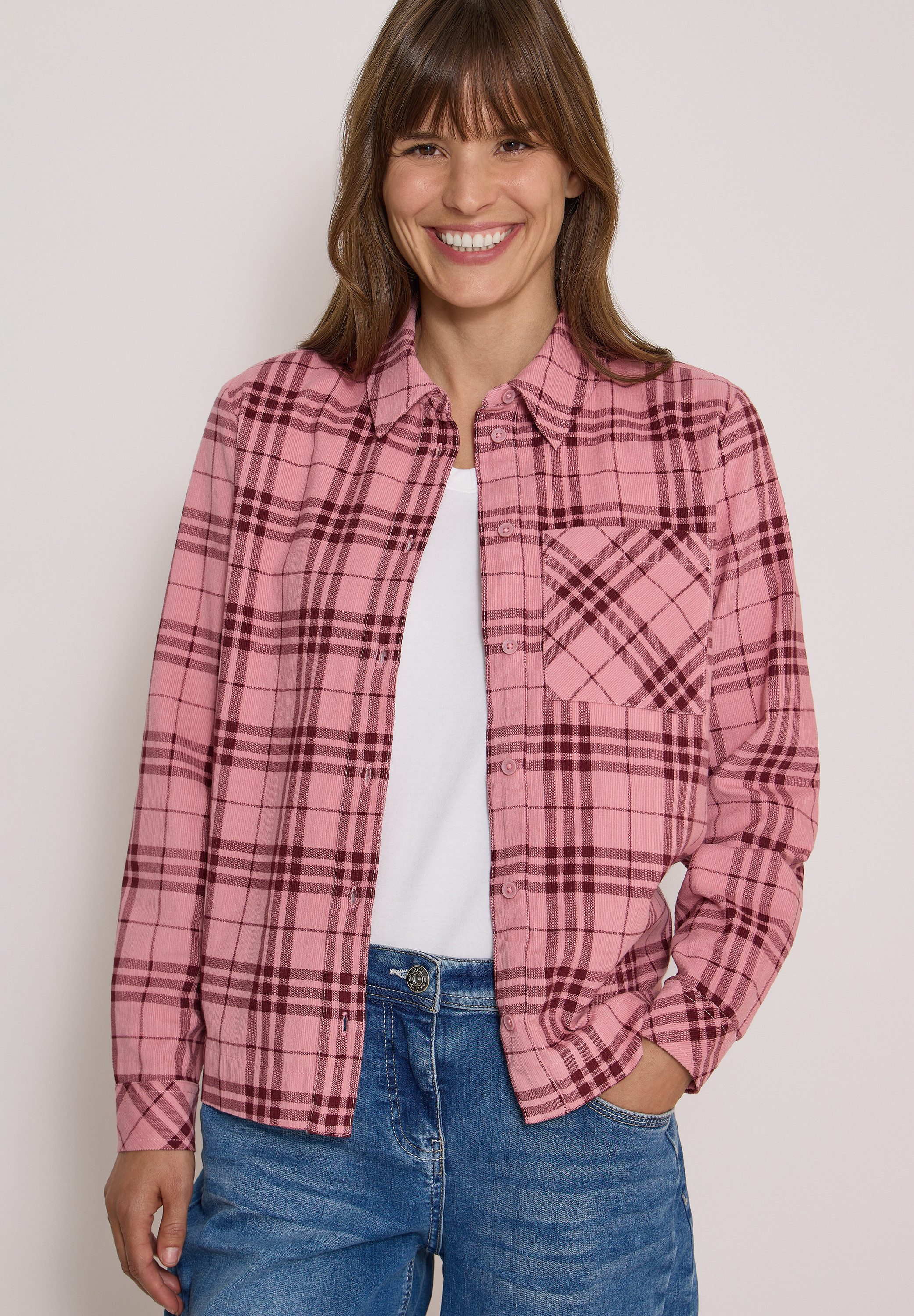 CECIL Langarmbluse Cordbluse mit Karomuster