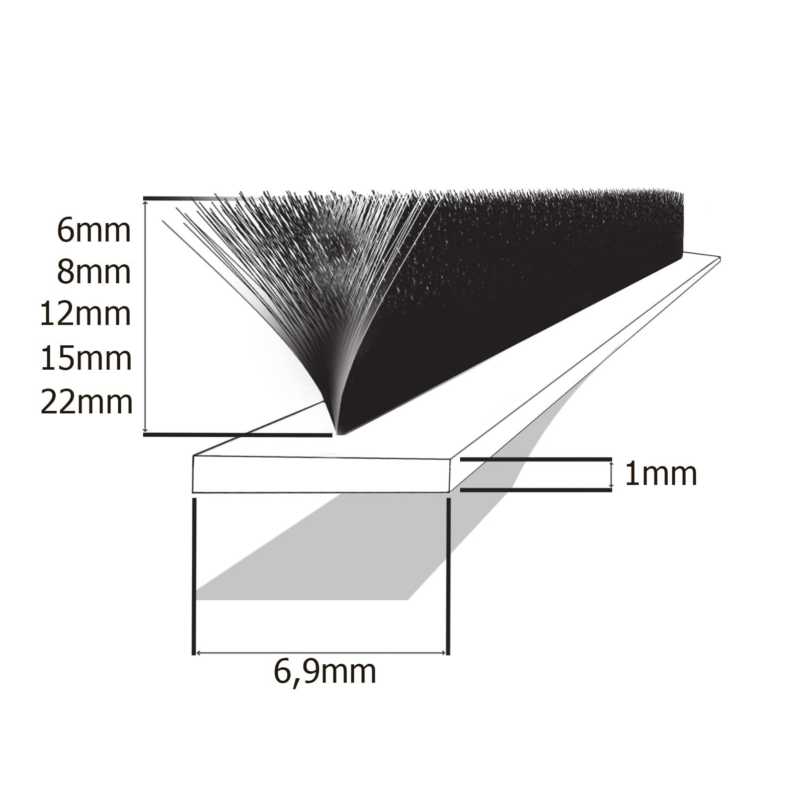 DQ-PP Türbodendichtung DQ-PP Bürstendichtung GRAU, 5m, 6,9mm x 6-22mm, Winddicht, Türbürste, L: 0,6 cm, Dichtungsbürste für Türen selbstklebend, Insektenschutz, Bürstenleiste
