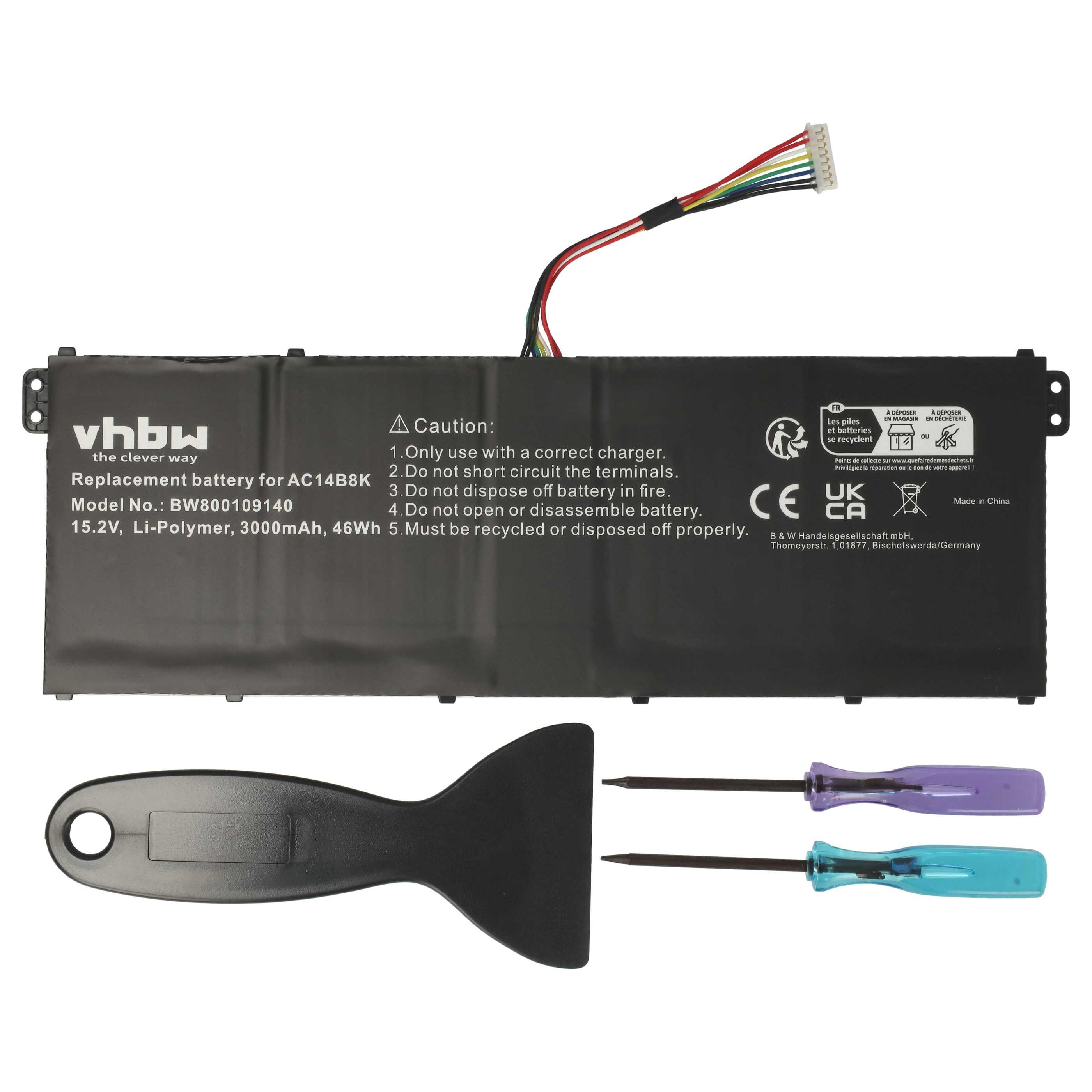 vhbw Akku Ersatz für Acer AC14B8K, 3ICP5/57/80, 41CP6/60/80, 4ICP6/60/80, Laptop-Akku Akku Li-Polymer 3000 mAh (15,2 V, 1 St), Leistungsfähiger Austausch-Akku für Notebook, Wiederaufladbar, Jede