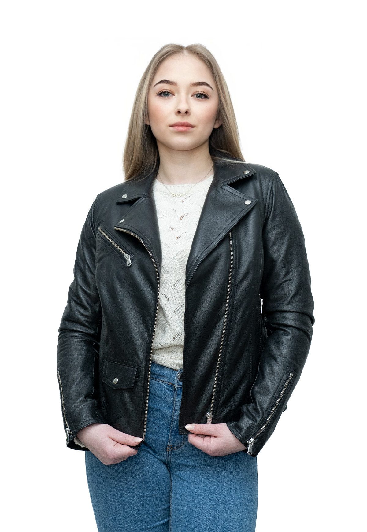 Hollert Lederjacke Damen Lederjacke Leyla Schwarz Echtleder