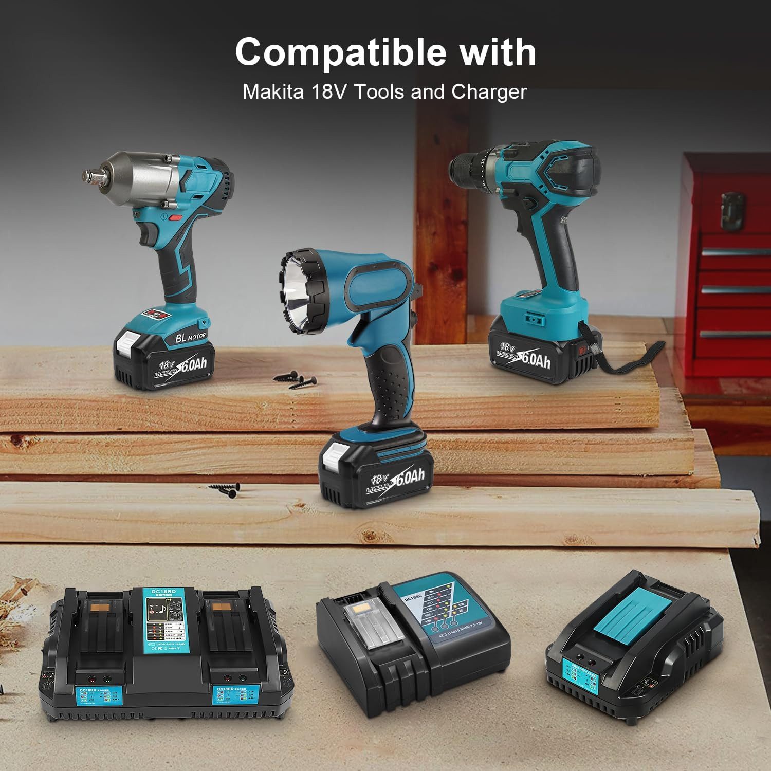 Athlix Ersatz Akku 6,0 Ah für Makita 18-V-Akku, 2er Set, BL1860, BL1850-Serie Akkupacks (18 V), 2 Stück, 6000 mAh, 20 % längere Laufzeit