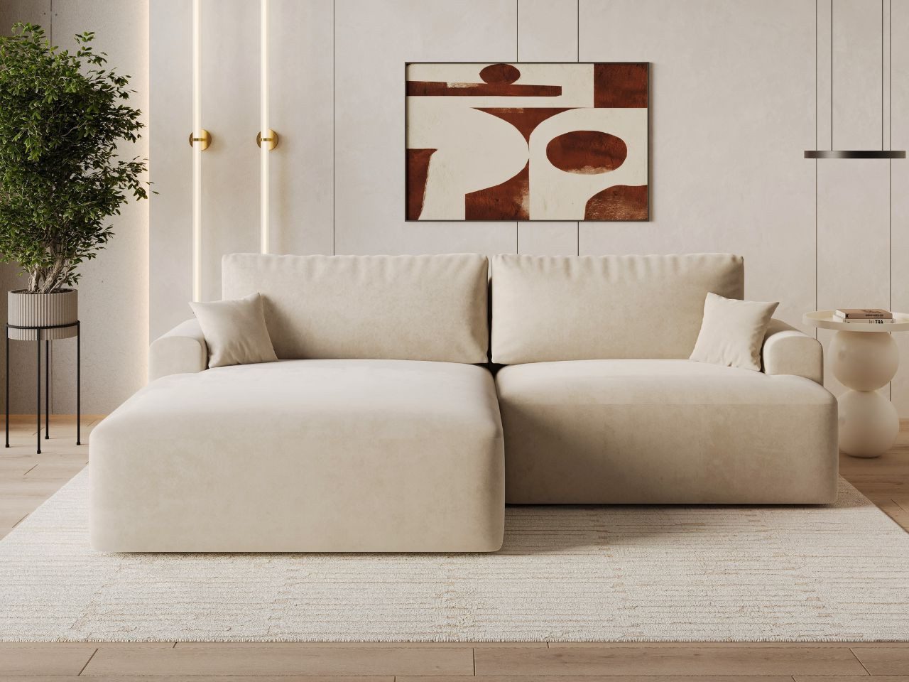 GrainGold Ecksofa L-Form Serene L, Set, Schlaffunktion, Wellenfedern, Freistehende, Bettkasten, DL-Mechanismus