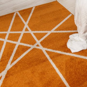 Designteppich Modern Teppich Geometrisch Muster Orange farbe - Kurzflor, Mazovia, 80 x 150 cm, Geeignet für Fußbodenheizung, Höhe 7 mm, Kurzflor