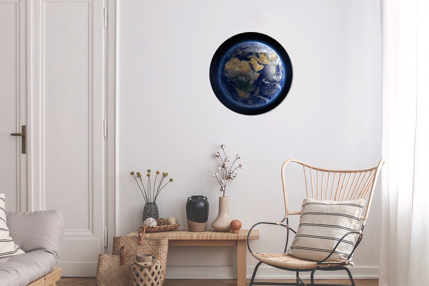 Planeten Wohnzimmer - - für Rund, Weltraum (1 MuchoWow St), Kinderzimmer, Tapetenkreis Erde Tapetenaufkleber, Wandsticker