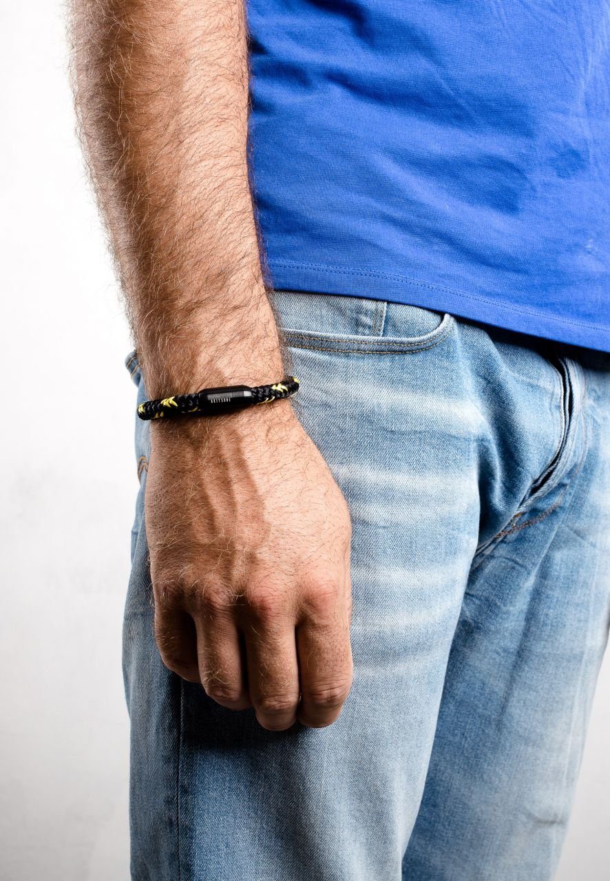 Akitsune Armband Portus Nylonarmband Mattschwarz - Schwarz-Gelb 20cm