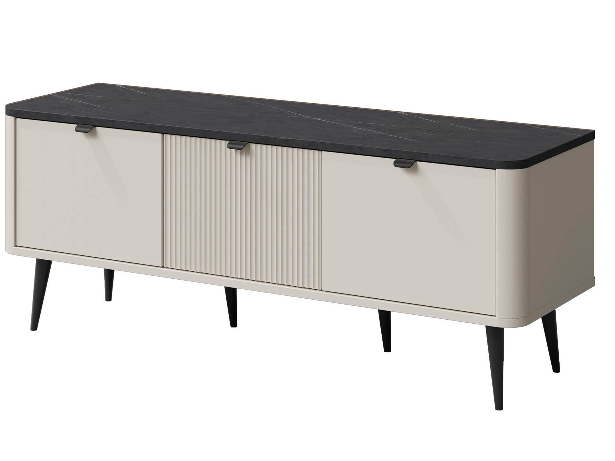 Beautysofa TV-Schrank MIA mit 3 Klappen, geriffelter Mittelfront, Soft-Close (Metallgriffen und hohen Metallfüßen)