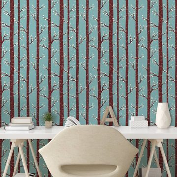 Abakuhaus Vinyltapete selbstklebendes Wohnzimmer Küchenakzent, Wald Birke Silhouetten