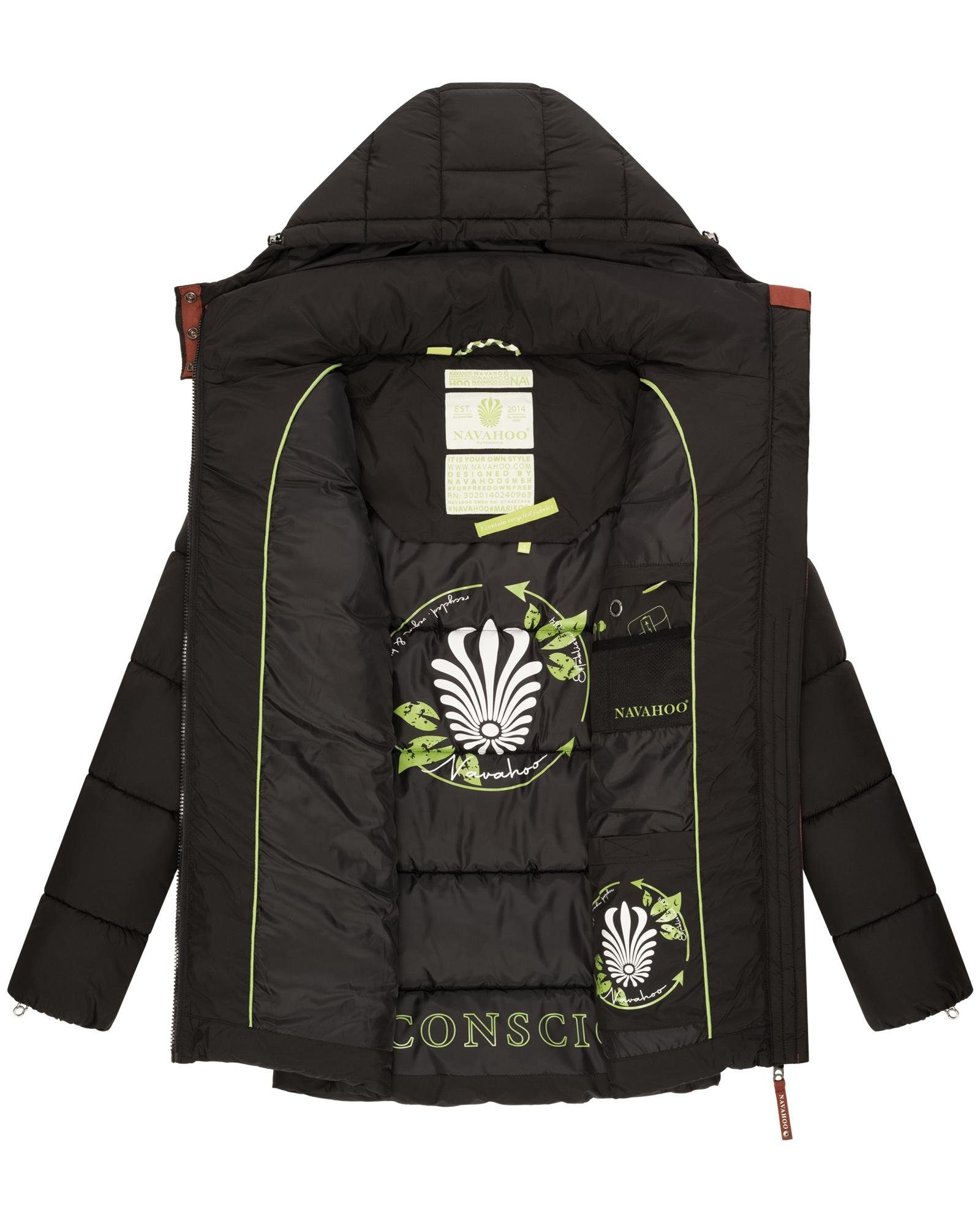 kontrastfarbenen Steppjacke Winterjacke schwarz Damen mit Modische Wattewölkchen Navahoo Details