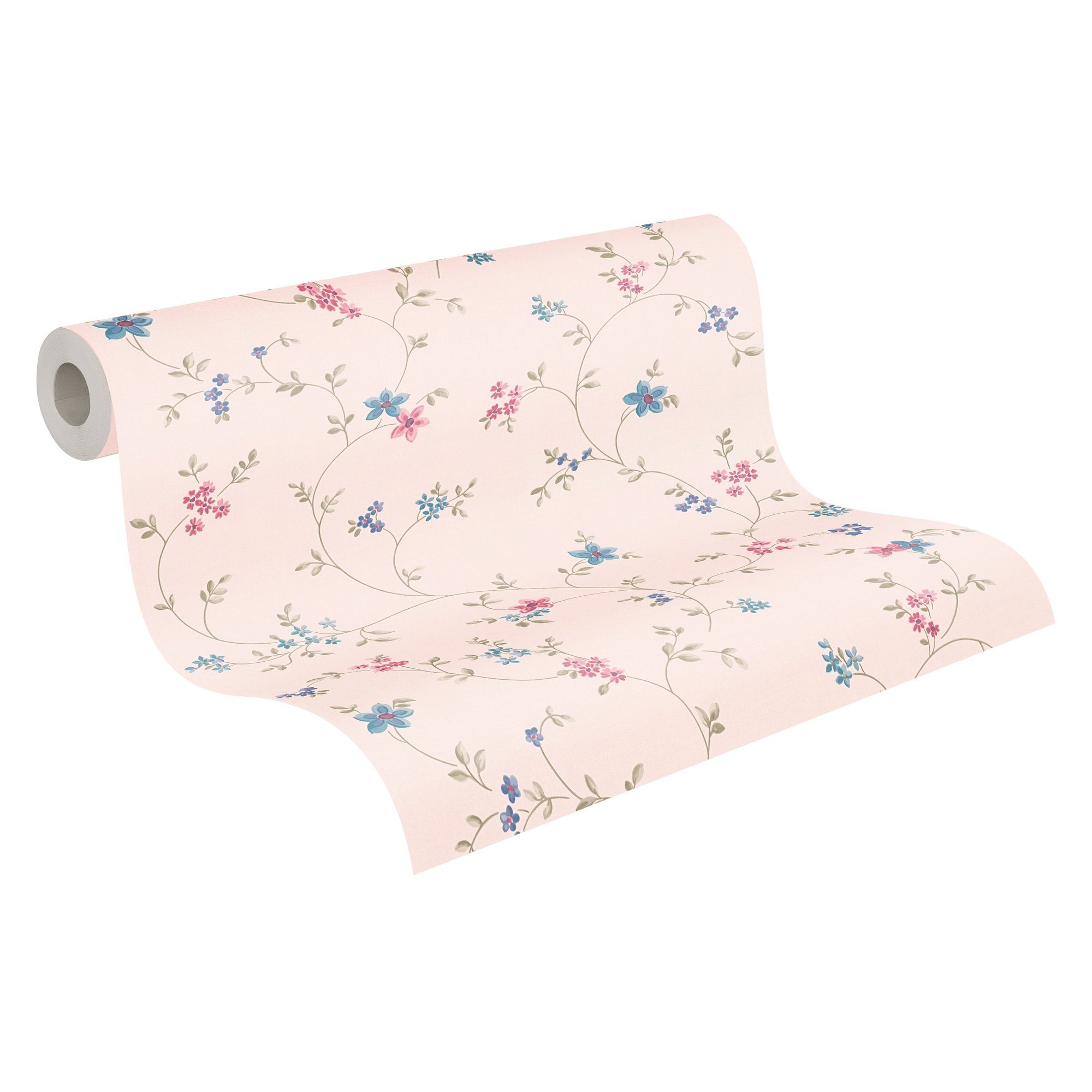 A.S. Création Vliestapete Landhaustapete mit Blümchen, leicht strukturiert, matt, gemustert, neutral, (1 St), Tapete Floral Blumenranke Tapeten Wohnzimmer Schlafzimmer Küche Design