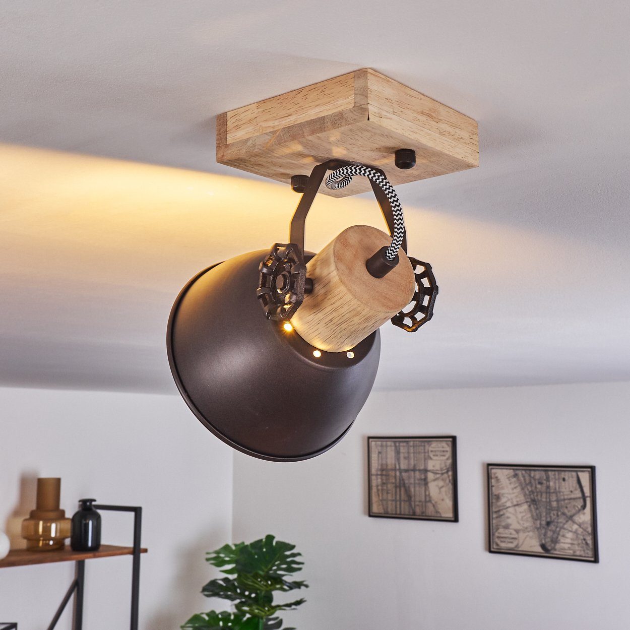 hofstein Deckenleuchte »Cotes« verstellbare Wandlampe aus Metall/Holz in Anthrazit/Weiß/Braun, ohne Leuchtmittel, 1xE27, Wandspot im Retro/Vintage Design – Bild 4 von 5