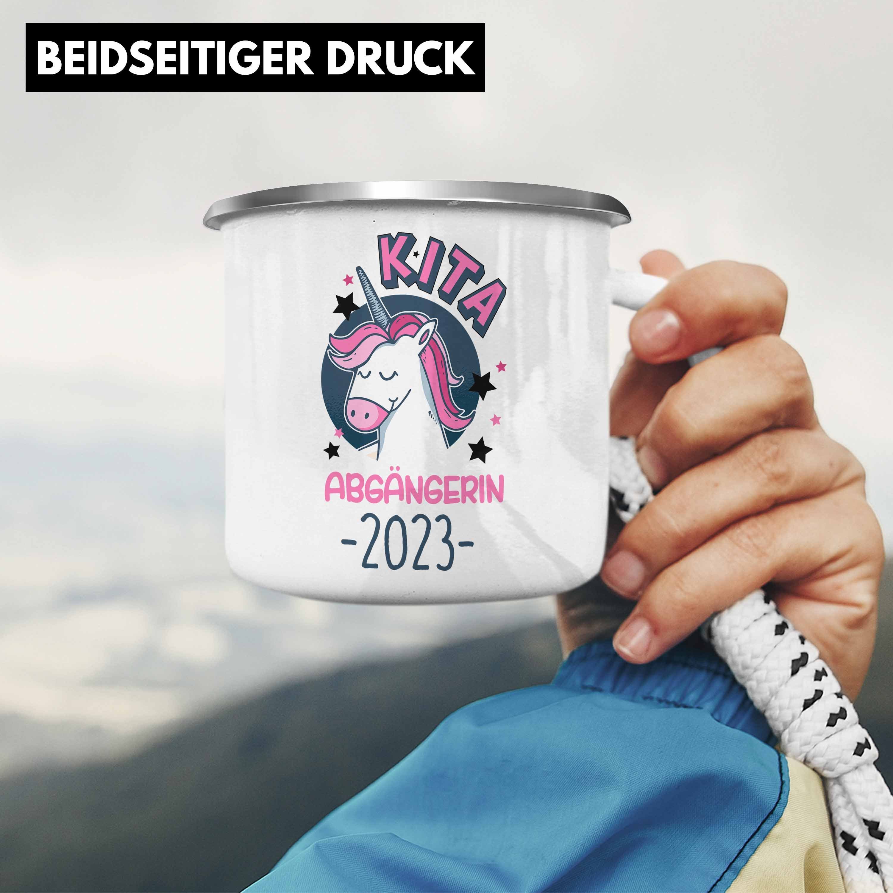 Thermotasse Emaille 2023 Kita Trendation Trendation Abgängerin - Tasse Schulstart Silber