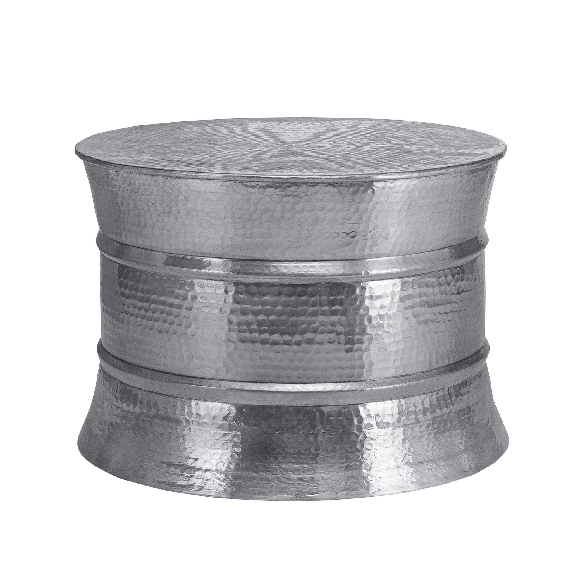 WOMO-DESIGN Couchtisch Sofatisch für Wohnzimmer Flacher Wohnzimmertisch Orient Loungetisch, Rund Beistelltisch 62x33cm Silber Unikat Aluminium Hammerschlag Design