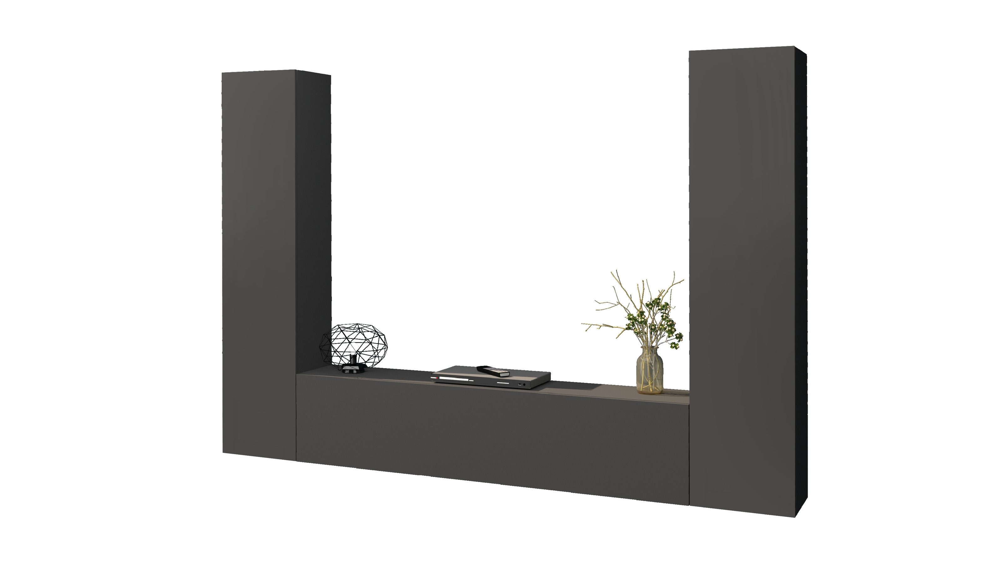 Web Furniture Wohnwand (3-teilig) in Anthrazit matt - 260x180x30 (BxHxT), (3-teilig)
