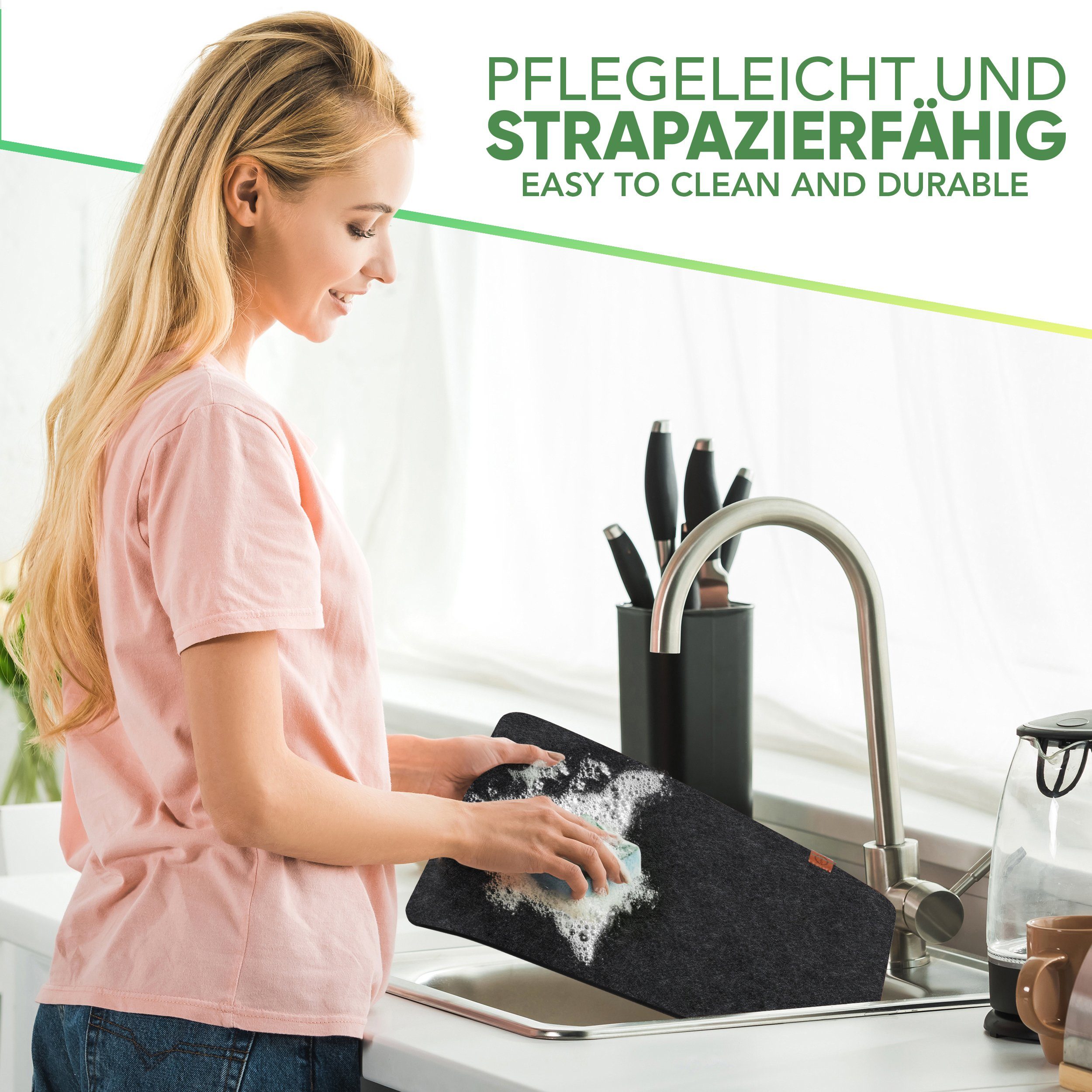 Loco Bird Platzset Tischset aus Filz, 6er Set Rechteckig, Platzsets 44x32 cm, (Tischset in grau), abwischbare Tischuntersetzer Platzdeckchen – Bild 4 von 5