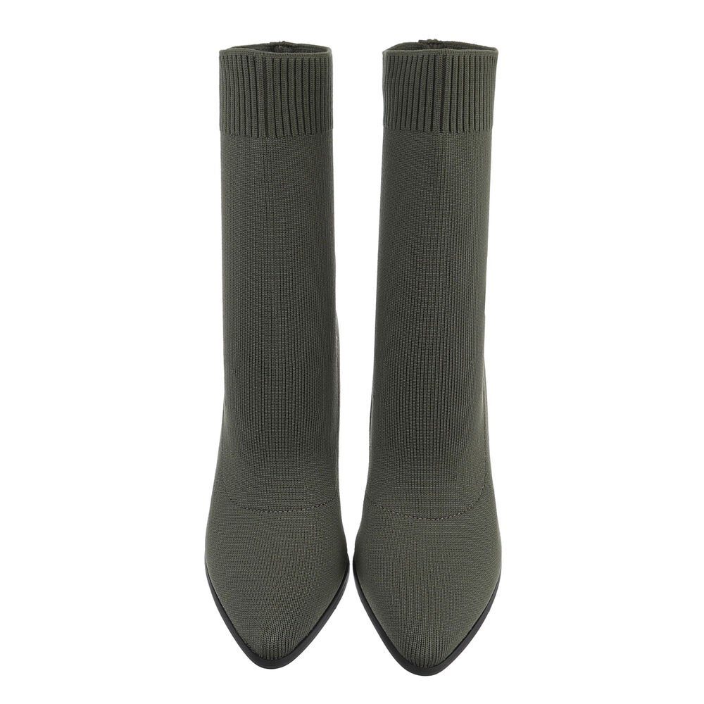 Ital-Design Damen Abendschuhe Elegant High-Heel-Stiefelette (84338424) Blockabsatz High-Heel Stiefeletten in Olive – Bild 4 von 4