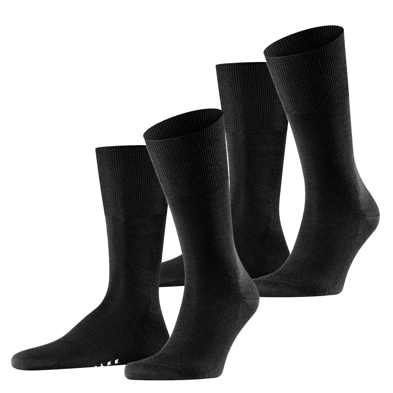 FALKE Langsocken Falke Herren Socken Airport 2er Pack (2-Paar) aus Wollmischung 2 Paar Black (3000)