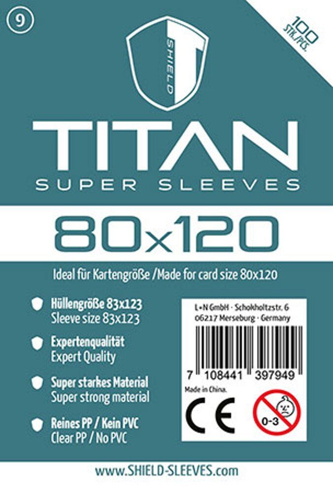 SHIELD Spiel Shield Titan 9 - 100 Super Sleeves für Kartengröße 80 x 120 mm