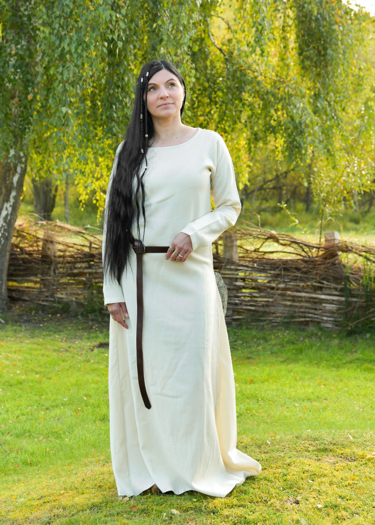 Burgfräulein-Kostüm Schlichtes Wikinger Kleid Wolle, natur, „Celeste“ XXL
