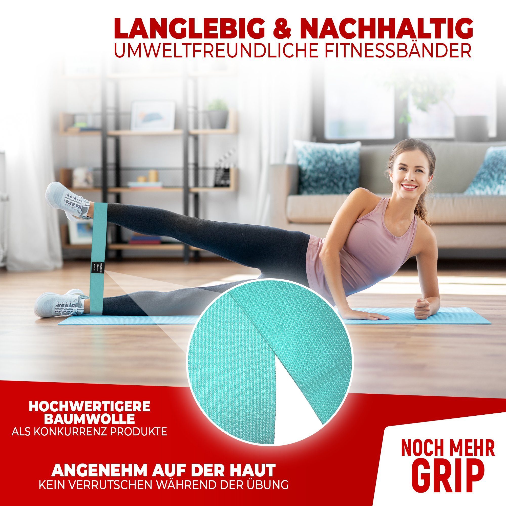 Set MinibänderI komfortabel, Trainingsband E-Book, Bauch NEOLYMP Edition hygienisch, Beine mit IMB310, Premium waschbar Limited 5er Trainingsband langlebig, Naturfasern, PoI Fitnessbänder