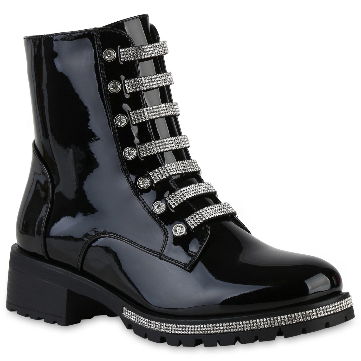 VAN HILL 840586 Stiefelette Damen Leicht Gefütterte Klassische Stiefeletten Strass Lack
