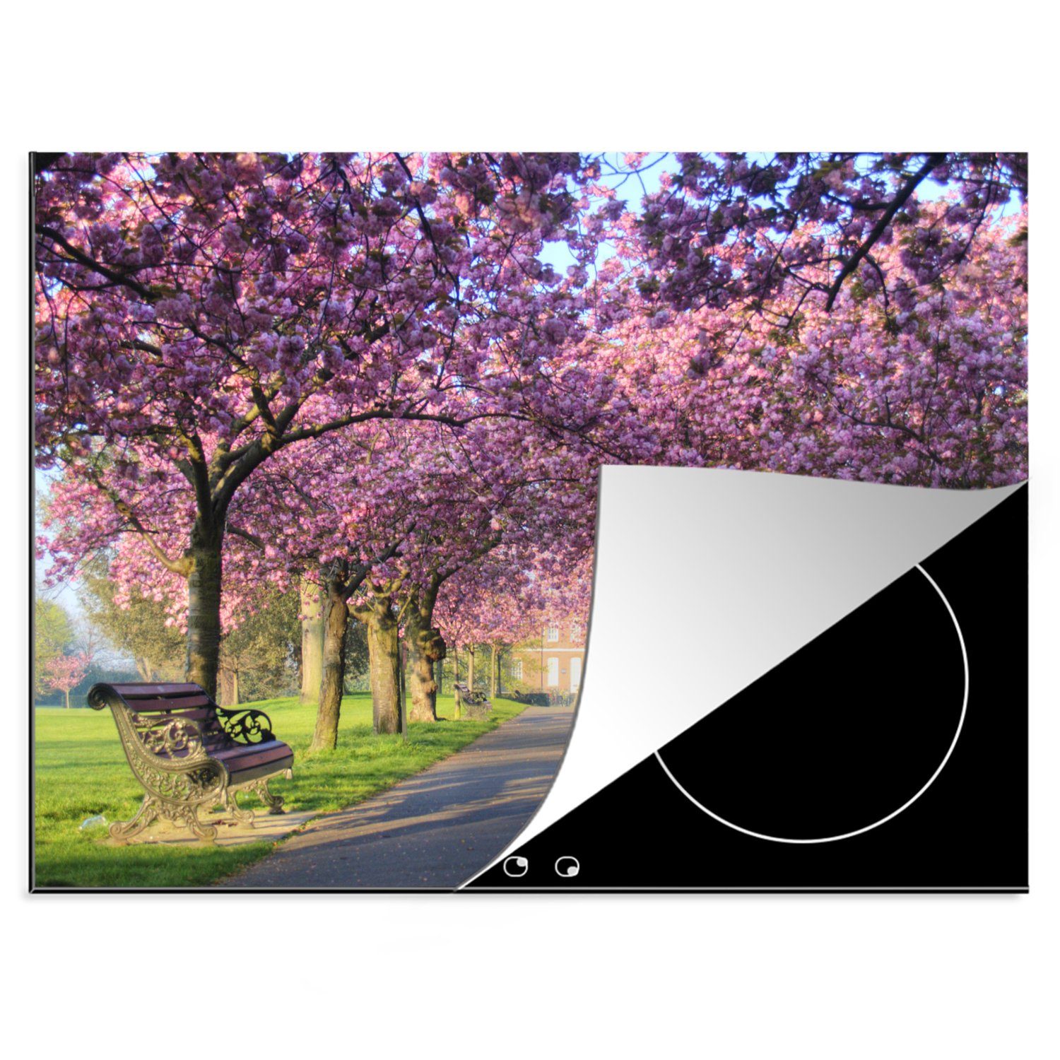 MuchoWow Herdblende-/Abdeckplatte Rosa Blüte im Greenwich Park im Sommer, Groß-London, UK, Vinyl, (1 tlg), 70x52 cm, Mobile Arbeitsfläche nutzbar, Ceranfeldabdeckung