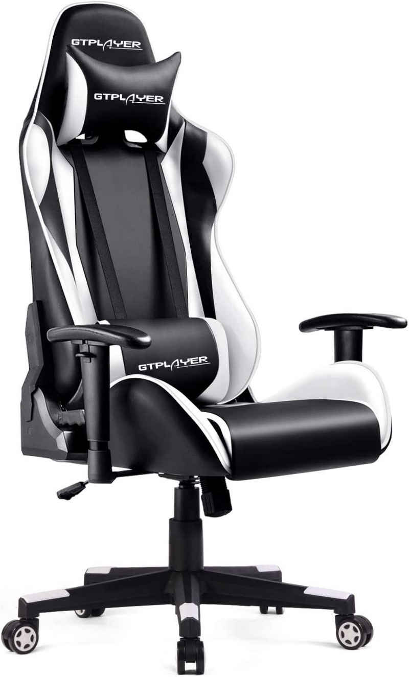 GTPLAYER Gaming-Stuhl Bürostuhl Ergonomische Design inkl. Lenden- und Nackenkissen, The reclining function supports the waist
