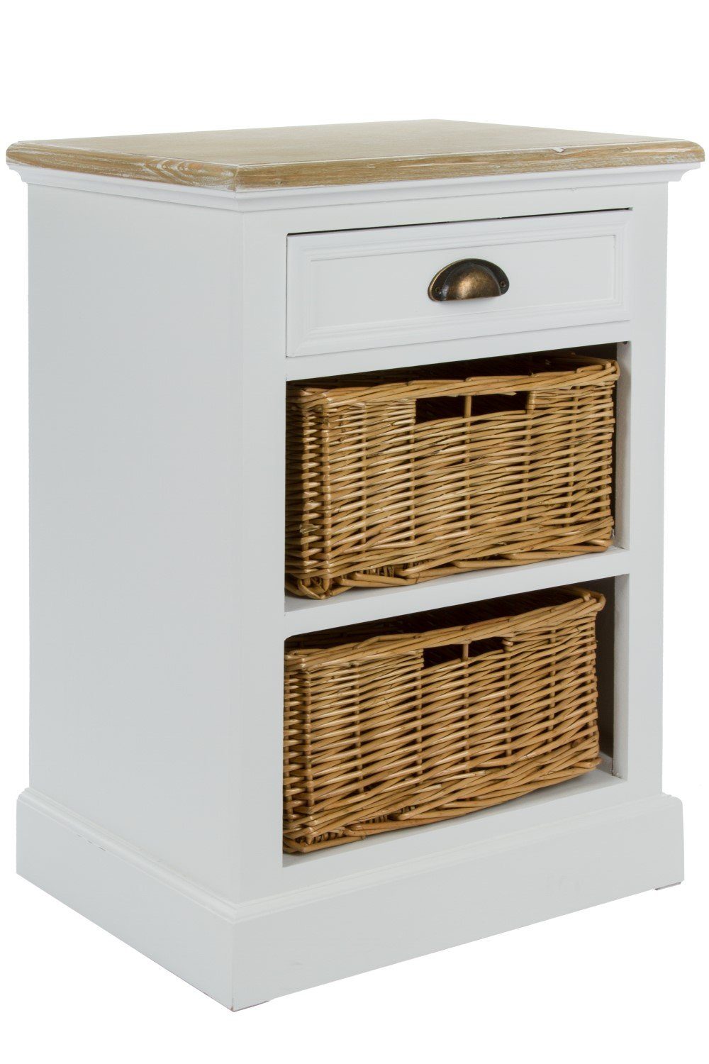 elbmöbel Beistelltisch Kommode mit Schublade und Körbe in weiß (FALSCH), Nachttisch: Regal mit Körben 47x68x35 cm weiß Cottage Stil. € 199,90