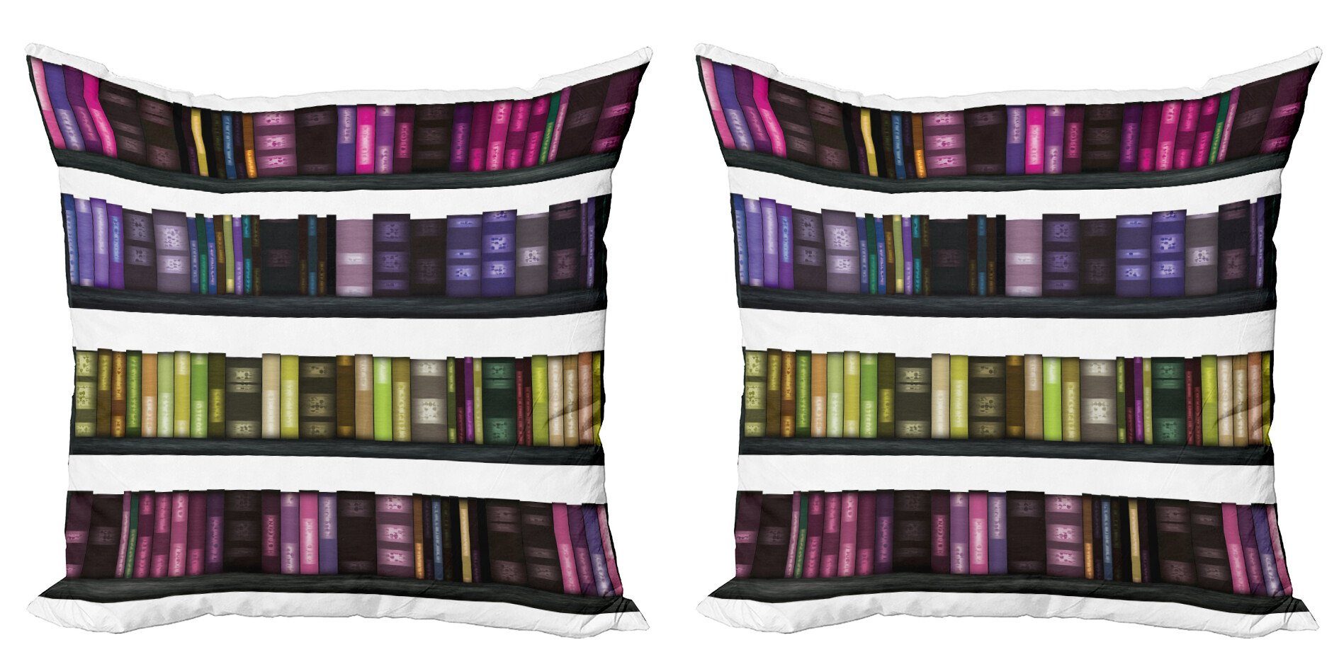Kissenbezüge Modern Accent Doppelseitiger Digitaldruck, Abakuhaus (2 Stück), Bibliothek Bunte Bücher auf Regalen