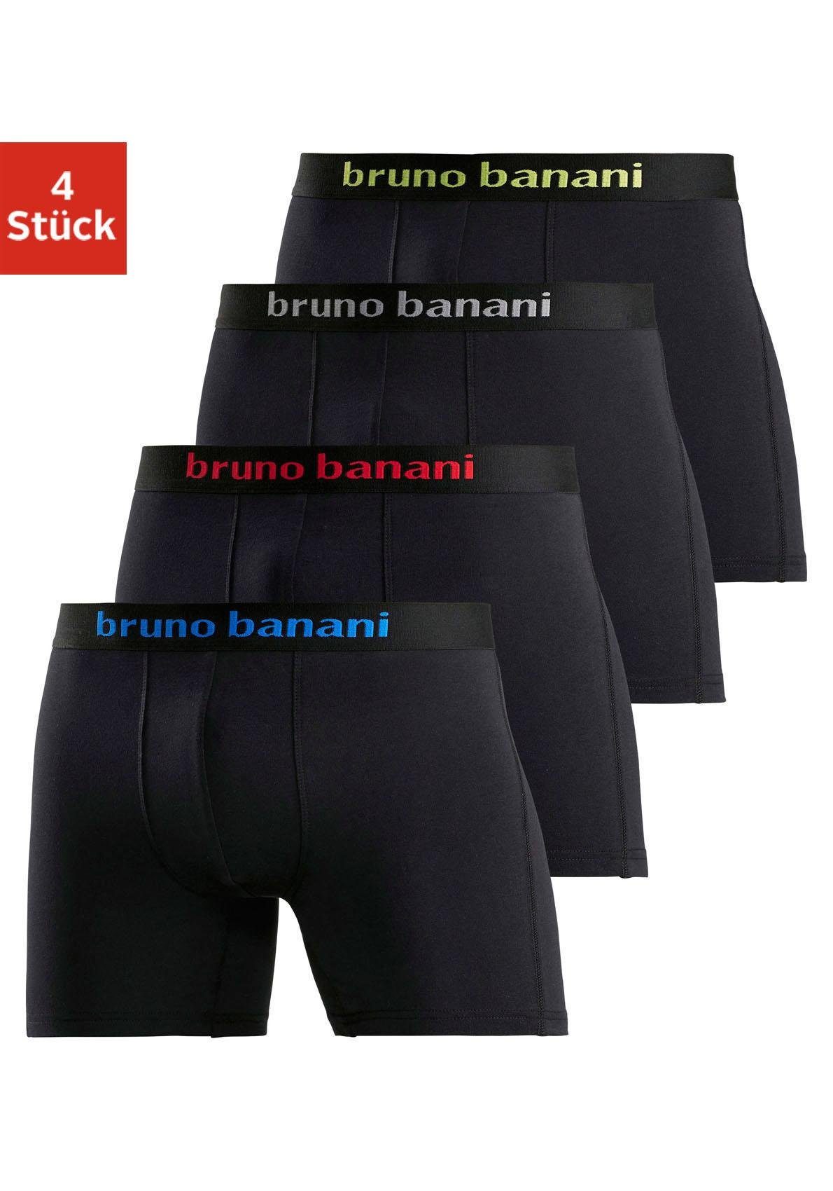 Bruno Banani Langer Boxer Unterhose für Herren (Packung, 4-St) mit auffälligem Logobund