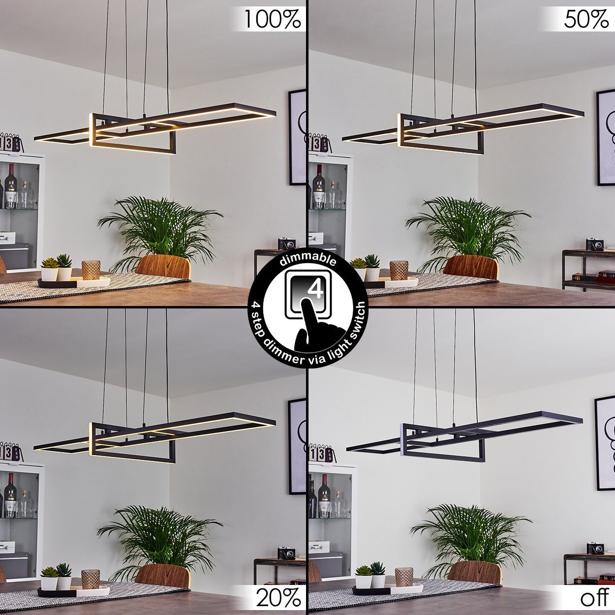 hofstein Pendelleuchte »Muina« dimmbare Hängelampe, Metall, Schwarz, weißer Kunststoffschirm, 3000 Kelvin, 1xLED 34 Watt, max. 4200 Lumen