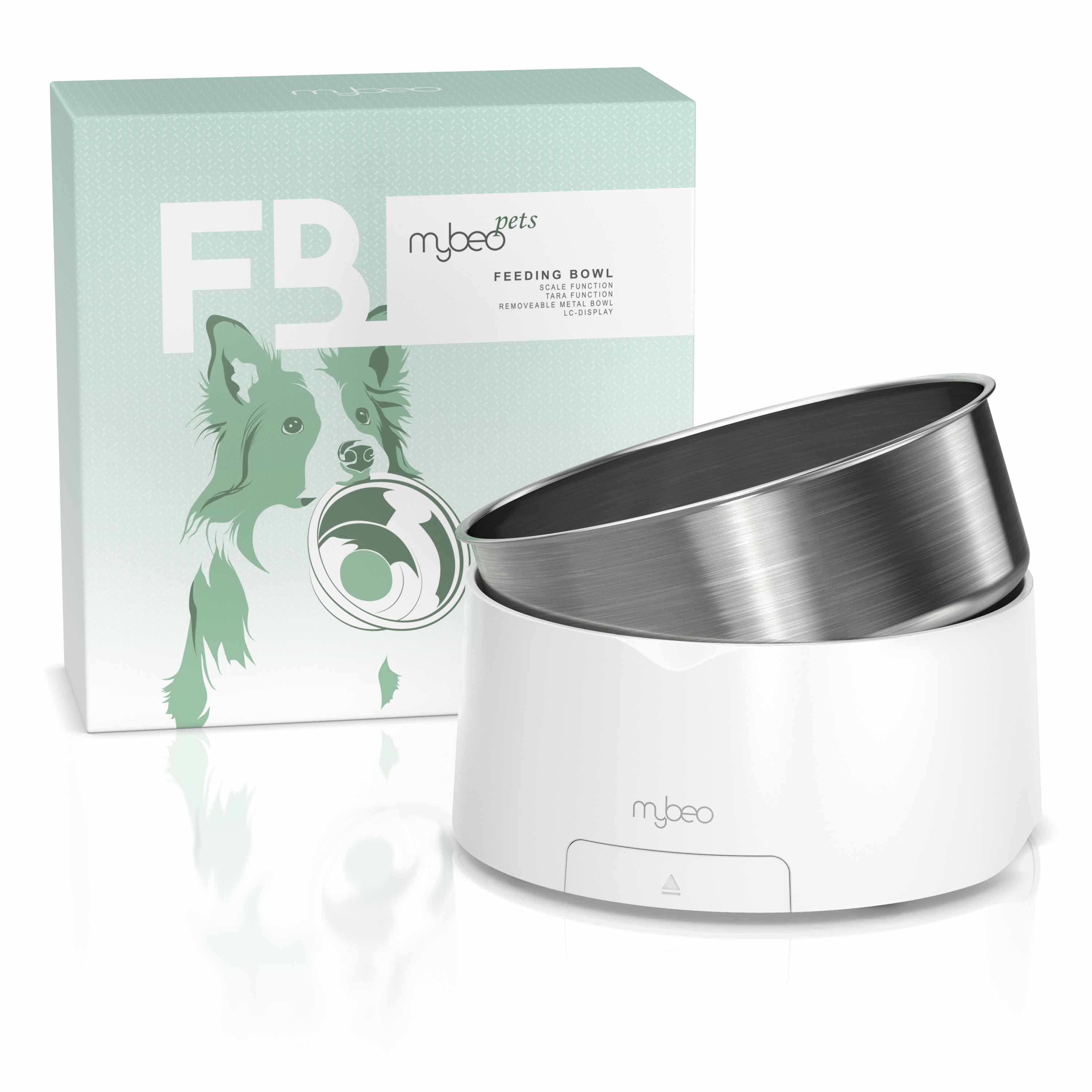 MyBeo Futternapf Futternapf, Futter & Trinknapf mit Waage bis 5 kg, Edelstahl, herausnehmbarer Napf, Hundenapf, Tara, 1000 ml