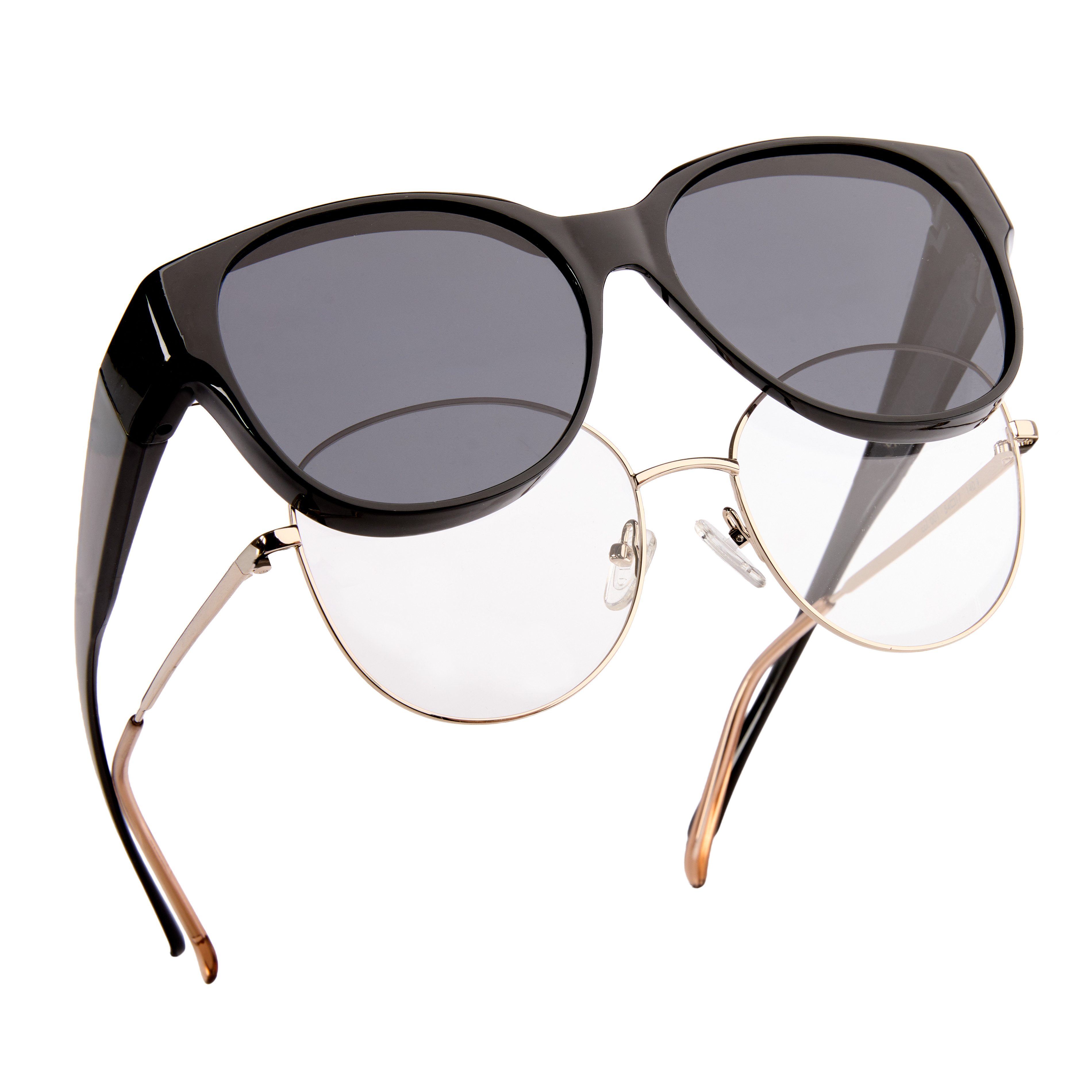 FALINGO Sonnenbrille Überzieh Sonnenbrille Überziehbrille FASHION EDITION polarisiert UV400 Großzügige Passform Elegante Optik