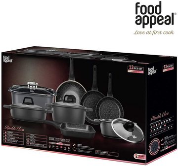 food appeal Topf-Set Black Marble, Aluminium (13-tlg), food appeal Marble Class Set 13 Stück Küchentöpfe und Küchenpfannen Se