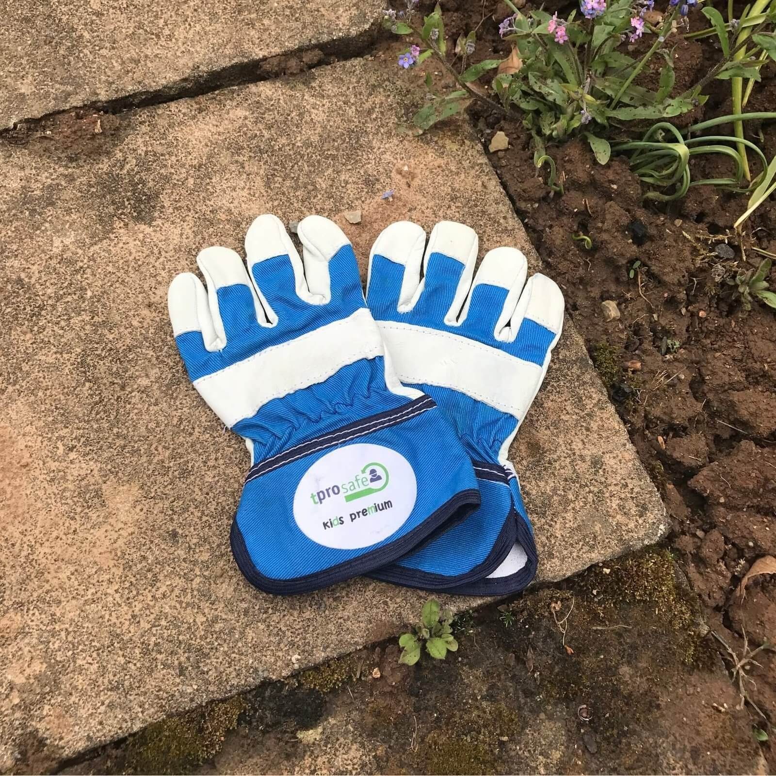 tprosafe Leder-Arbeitshandschuhe Kinderhandschuhe blau-grau 12 Paar, kleine Hände (Set)