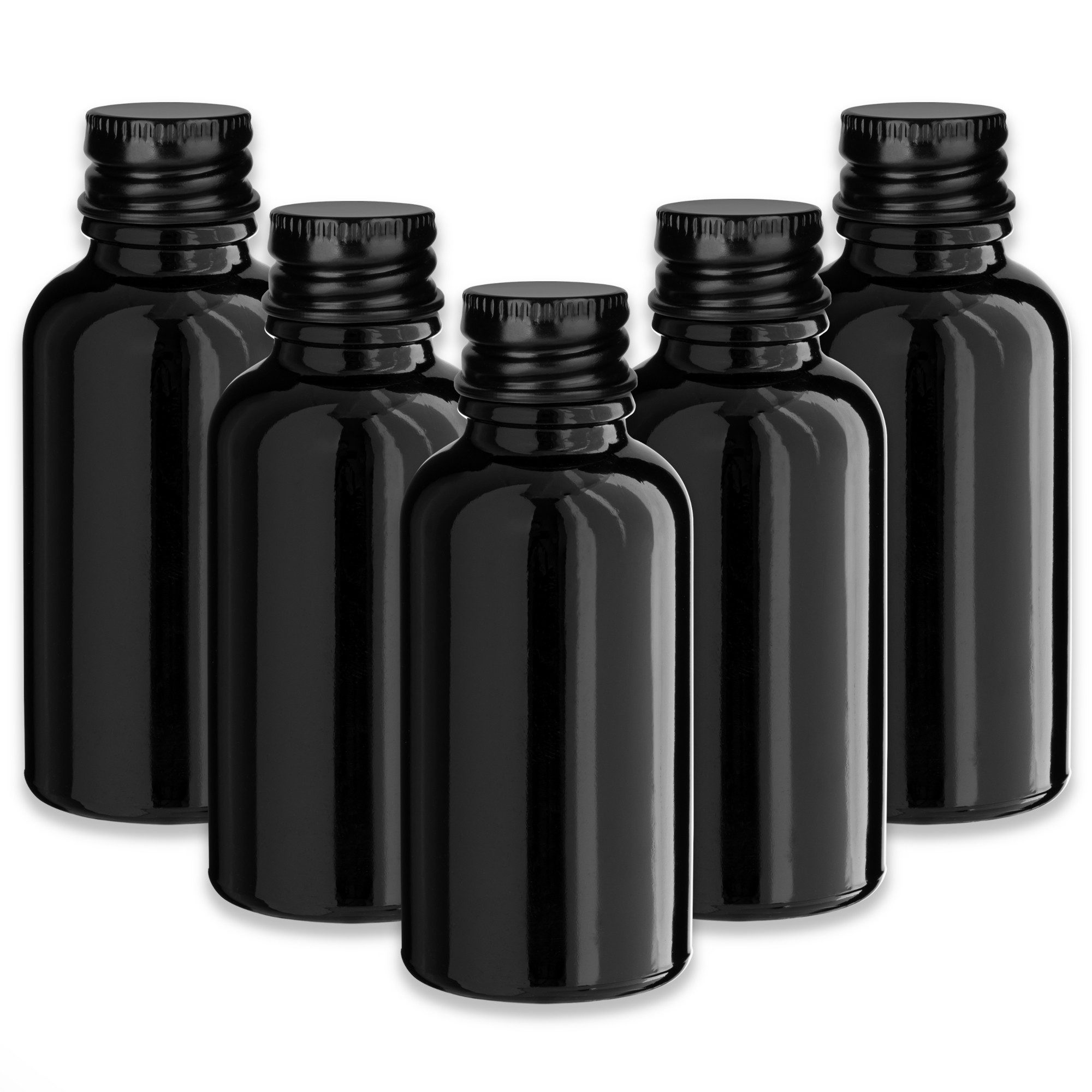 Leerglas 5x Schwarze Glasflasche 30 ml mit schwarzem Aluminiumverschluss leer