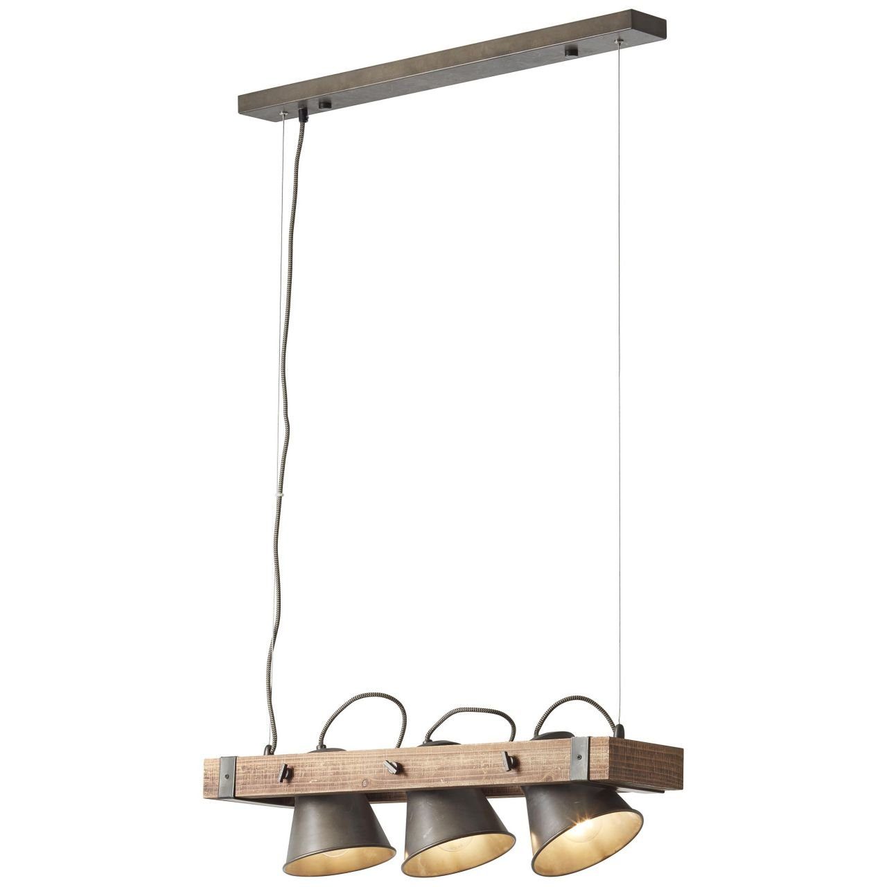 Brilliant Pendelleuchte Decca, Lampe, 3x Holz Pendelleuchte 10W, stahl, E27, Decca A60, schwarz 3flg