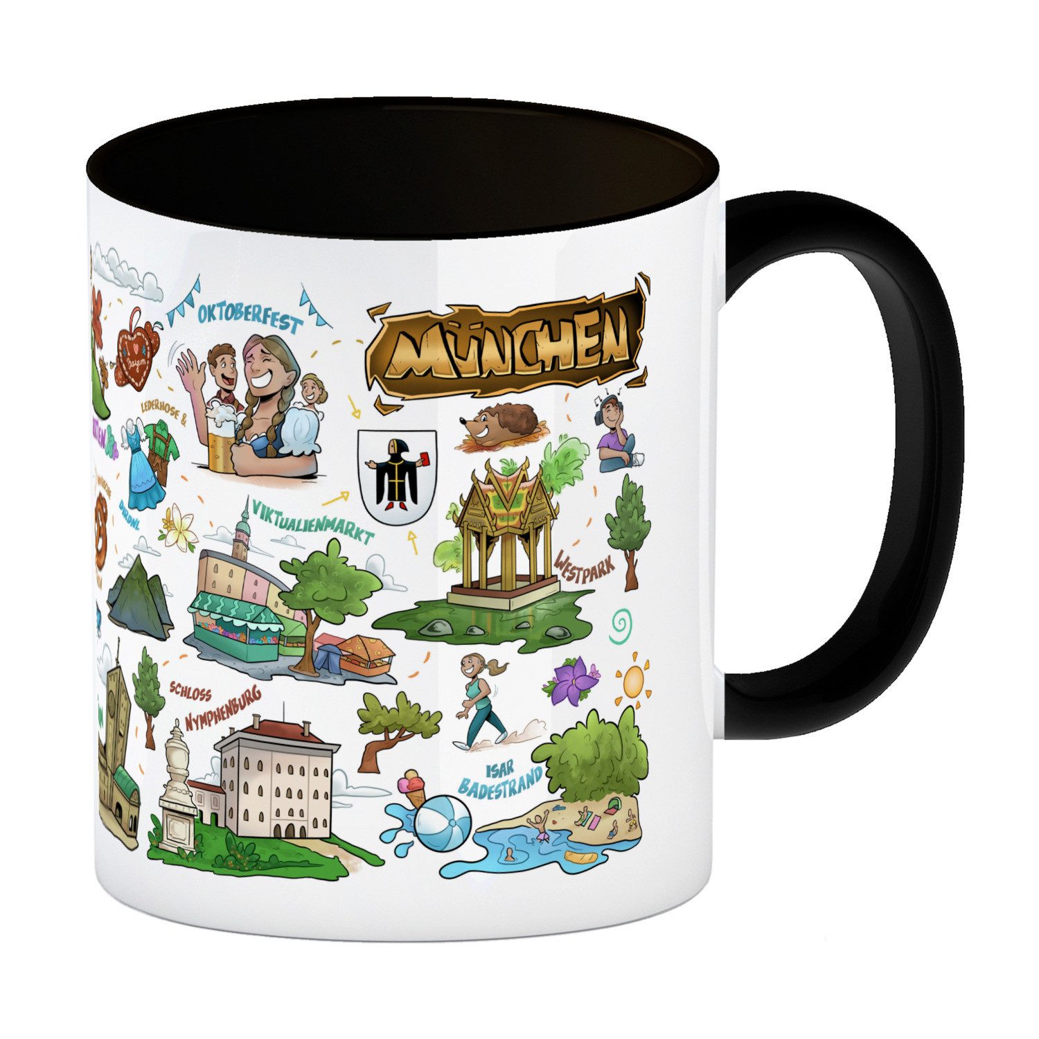 speecheese Tasse München Pop Art Comic Kaffeebecher in schwarz Souvenir